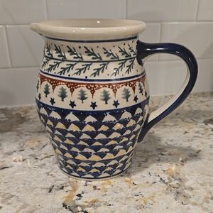 POLISH POTTERY BOLESLAWIEC WINTER CHRISTMAS PITCHER 48 FL.OZ 6 CUPS